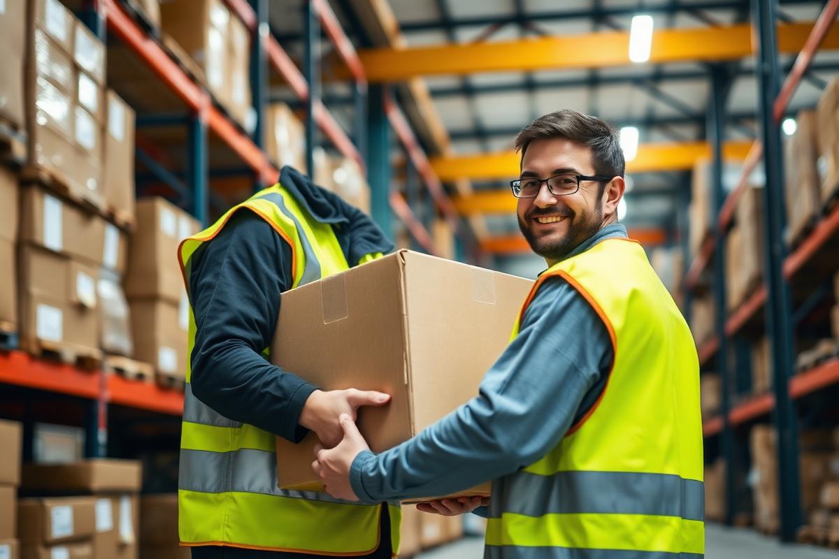 Warehouse worker in safety vest returning to work